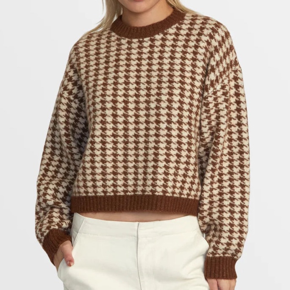 RVCA Prep Sweater Brown and Cream Houndstooth Sweater